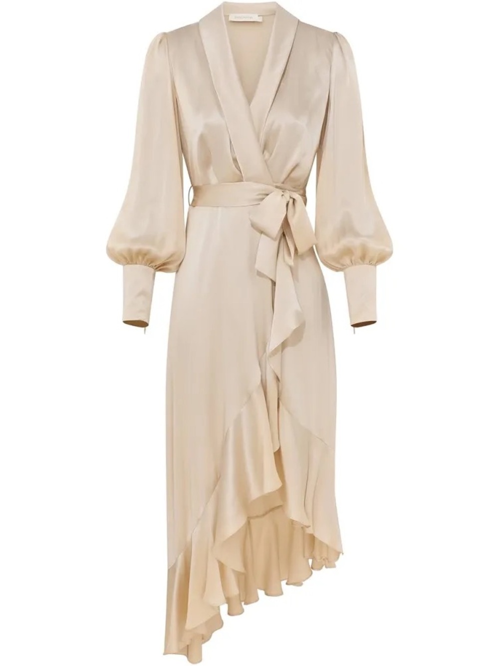 Zimmermann Cream Satin Wrap High-Low Dress